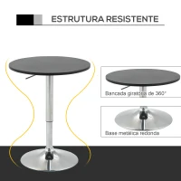 HOMCOM Mesa de bar ajustável em altura com base redonda e antideslizante para cozinha sala de jantar Ø60x69-93 cm Preto(m-5)
