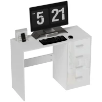 HOMCOM Computer Desk with Drawers, Dressing Table, High Gloss Home Office Writing Workstation, White(m-11)