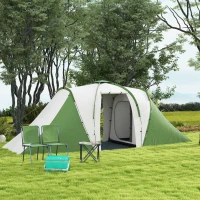 Outsunny Large Camping Tent Tunnel Tent with 2 Bedroom and Living Area, 2000mm Waterproof, Portable with Bag for 4-6 Man, Green(m-9)