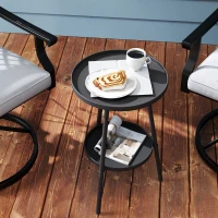 Outsunny Petite table d'appoint ronde à 2 niveaux table de jardin pour terrasse salon balcon en métal Ø 32 x 51 cm noir(m-7)