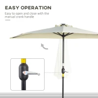 Outsunny Umbrela Semicirculara cu 20 Lumini LED, Panou Solar, Manivela si Tija in 2 Sectiuni, 265x135x240 cm, Bej(m-6)