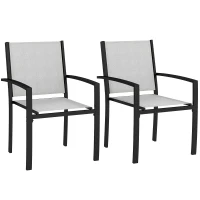 Outsunny Lot de 2 chaises de jardin chaises empilables d'extérieur avec accoudoirs, cadre en acier 60 x 65 x 85 cm gris clair(m-10)