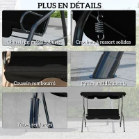 Outsunny Balancelle de Jardin 3 Places Toit imperméabilisé Inclinaison réglable Coussins Assise Dossier Noir(m-5)