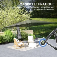 Outsunny Parasol déporté rectangulaire 3,6x3,9 m avec manivelle, base en croix, parasol inclinable et rotation à 360°, gris(m-8)