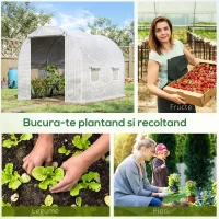 Outsunny Seră Tunel cu 4 Ferestre şi Usă Rulantă cu Fermoar, Seră pentru Plante din Oţel Zincat şi Polietilenă, 3x2x1.9 m, Alb(m-7)