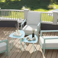 Outsunny Lot de 2 tables basses de jardin, tables d'appoint gigognes triangulaires, cadre en acier patins ajustables bleu clair(m-8)