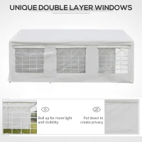 Outsunny Cort de Gradină cu Ferestre Laterale, Uși cu Balama și Copertină Anti UV, 600x300x280 cm, Alb(m-5)