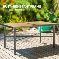 Outsunny Garden Table for 6, 150 cm Rectangular Outdoor Dining Table with 5 cm Umbrella Hole, Wood Effect Top, Rust Resistant Frame, for Patio, Balcony, Terrace, Natural Wood Finish(m-6)