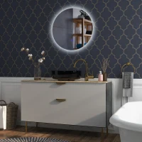 kleankin Specchio Bagno con Luci LED Regolabili, Interruttori Touch e Design Antiappannamento, Ø70 cm(m-9)