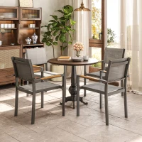 Outsunny Lot de 4 chaises de jardin, chaises de salle à manger avec accoudoirs effet bois cadre en aluminium, gris clair(m-8)