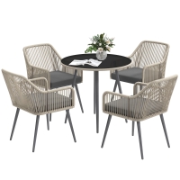 Outsunny Set Mobilier de Grădină cu Masă Rotundă și 4 Scaune, 54x65x80 cm, Maro Deschis