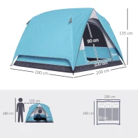 Outsunny 3-4 Person Camping Tent, Easy Set Up Waterproof Dome Tent with Sewn-in Groundsheet, Mesh Windows, Pocket and Hook for Camping, Hiking, Backpacking, Navy Blue and Light Blue(m-3)
