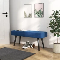 HOMCOM Ławka Tapicerowana w Wyglądzie Aksamitu, 100 x 36 x 45 cm, Niebieska(m-9)