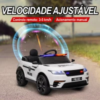 AIYAPLAY Carro Elétrico de Policia para Crianças com Bateria 12V Controlo Remoto Farol Buzina Sirene e Música 112x66x50 cm Branco(m-4)