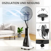 HOMCOM Wentylator z funkcją rozpylania mgiełki, obrotowy o 75 stopni, 3 prędkości, 3 tryby, zbiornik wodny 3L, Czarny+Biały(m-6)