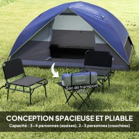 Outsunny Tente de camping 2-4 personnes, tente dôme familiale imperméable, avec fenêtre, 2 poches, sac de transport, bleu foncé(m-4)