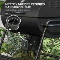 Outsunny Barbecue au charbon de bois BBQ avec couvercle, grille et thermomètre, avec roues, poignée, 95 x 71,5 x 102 cm, noir(m-8)