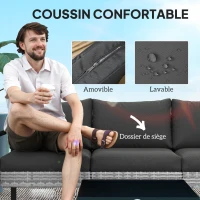 Outsunny Salon de jardin extérieur 5 personnes, salon de balcon en résine tressée avec fauteuils, pouf et table basse gris clair(m-5)