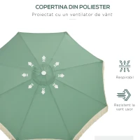 Outsunny Umbrelă de Grădină Înclinabilă cu Franjuri, Manivelă şi Tijă în 2 Secţiuni, Ø2.65x2.45 m, Verde(m-6)
