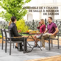 Outsunny Lot de 4 chaises de jardin, chaises de salle à manger avec accoudoirs effet bois cadre en aluminium, gris clair(m-4)