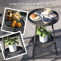 Outsunny Petite table d'appoint ronde à 2 niveaux table de jardin pour terrasse salon balcon en métal Ø 32 x 51 cm noir(m-4)