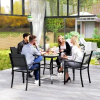Outsunny 94 x 94 cm Garden Table with Parasol Hole, Outdoor Dining Garden Table for Four with Slatted Metal Plate Top, Black(m-7)