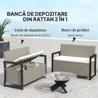 Outsunny Bancă de Grădină cu Spațiu de Depozitare, 117x60x86 cm, Alb Crem(m-4)