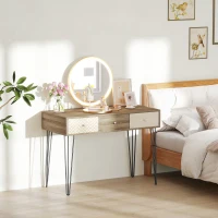 HOMCOM Escritorio Boho-Chic con Cajones Patas Horquilla y Encimera Espaciosa para Oficina Dormitorio Tocador 105x50x75cm Madera(m-7)