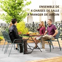 Outsunny Lot de 4 chaises de jardin chaises empilables d'extérieur avec haut dossier et accoudoirs cadre en acier 56x66x91cm gris(m-4)