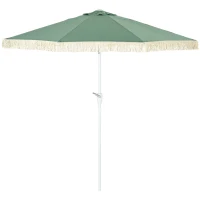 Outsunny Umbrelă de Grădină Înclinabilă cu Franjuri, Manivelă şi Tijă în 2 Secţiuni, Ø2.65x2.45 m, Verde(m-10)