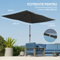 Outsunny Pânză de Schimb pentru Umbrelă Dreptunghiulară 3x2 m cu 6 Spițe, Poliester Anti-UV 50+, Gri(m-5)