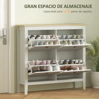 HOMCOM Zapatero Estrecho con 4 Compartimentos y Tiradores de Cuero PU para Pasillo y Recibidor 105x24x95,5 cm Blanco y Madera(m-4)