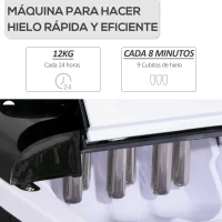 HOMCOM Máquina de gelo Silencioso Potência 120W Capacidade 12kg com Tela LCD Tanque de 1.8L Limpeza automática 31,5x23x32,5 cm preto(m-4)