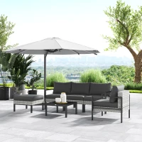 Outsunny Salon de jardin extérieur 5 personnes, salon de balcon en résine tressée avec fauteuils, pouf et table basse gris clair(m-7)
