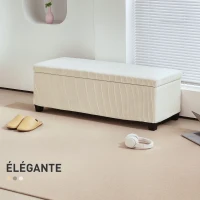HOMCOM Banc de rangement bout de lit en velours côtelé avec couvercle, pour salon, chambre, entrée, 112 x 42 x 40 cm, beige(m-4)