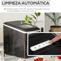 HOMCOM Máquina de gelo Silencioso Potência 120W Capacidade 12kg com Tela LCD Tanque de 1.8L Limpeza automática 31,5x23x32,5 cm preto(m-5)