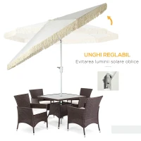 Outsunny Umbrelă de Grădină Înclinabilă cu Franjuri, Manivelă şi Tijă în 2 Secţiuni, Ø2.65x2.45 m, Alb(m-4)