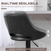 Set HOMCOM de 2 Scaune de Bar cu Înălțime Ajustabilă, Suport pentru Picioare și Șezut Rotativ din Piele Artificială, Negru(m-5)