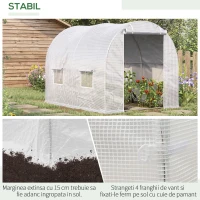 Outsunny Seră Tunel cu 4 Ferestre şi Usă Rulantă cu Fermoar, Seră pentru Plante din Oţel Zincat şi Polietilenă, 3x2x1.9 m, Alb(m-5)