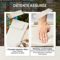 Outsunny Transat bain de soleil matelas inclinaison réglable multipositions accoudoirs roulettes 200 x 73 x 30-103 cm gris clair(m-5)