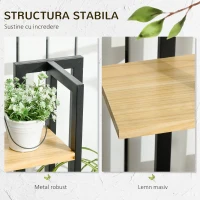 Outsunny Suport pentru Plante cu 4 Etaje din Lemn de Brad și Metal, 45x25x110 cm, Negru(m-5)
