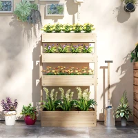 Outsunny Jardinière surélevée en bois avec 4 étages, escalier de fleurs avec doublure, trous de drainage bois naturel(m-9)