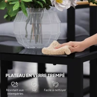 Outsunny Salon de jardin extérieur 4 personnes avec canapé, 2 fauteuils et table basse en verre trempé, coussins inclus, gris(m-7)