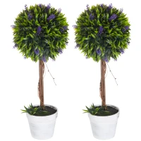 HOMCOM Set 2 Plante Artificiale Sferice cu Flori de Lavandă şi Vas, Ø24x60 cm, Verde(m-10)