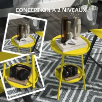 Outsunny Petite table d'appoint ronde à 2 niveaux table de jardin pour terrasse salon balcon en métal Ø 32 x 51 cm jaune(m-4)