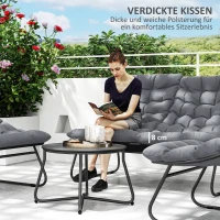 Outsunny 4-Sitzer Gartenmöbel-Set, 2 Stühle, 1 Doppel-Sofa, 1 Tisch, dicke Kissen, Stahlrahmen, für Terrasse, Grau(m-4)