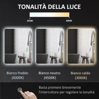 kleankin Specchio Bagno con Luci LED Regolabili, Interruttori Touch e Funzione Antiappannamento, 70x50 cm(m-6)