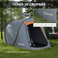 Outsunny Tienda de Campaña Pop-Up para 2-3 Personas Plegable Impermeable de 2000 mm con Bolsa de Transporte 245x148x105 cm Gris(m-5)