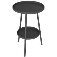 Outsunny Petite table d'appoint ronde à 2 niveaux table de jardin pour terrasse salon balcon en métal Ø 32 x 51 cm noir(m-11)