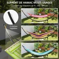 Outsunny Support de hamac en métal avec roues, pied de hamac charge maximale 150 kg avec chaînes crochets 337 x 118 x 118 cm noir(m-4)